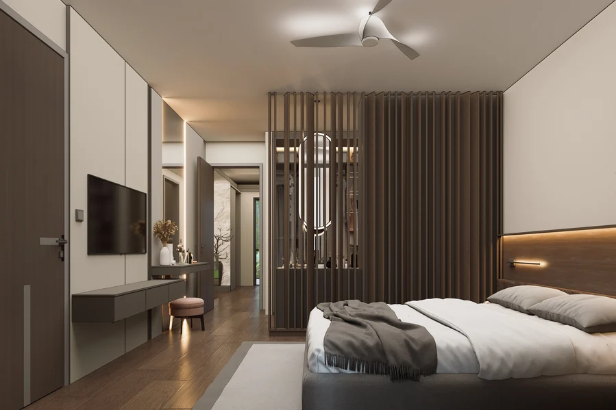 Nev Flat — Bedroom — timber partition